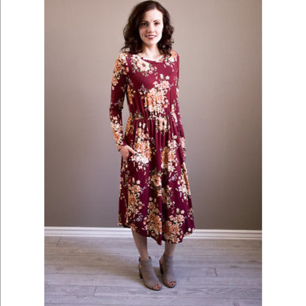 Burgundy Floral Dress